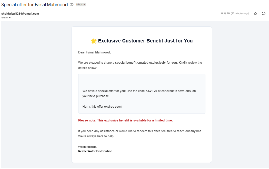 Exclusive Customer Benefit Just for You (14a_Email Personalized Customer Retention Campaign.png)