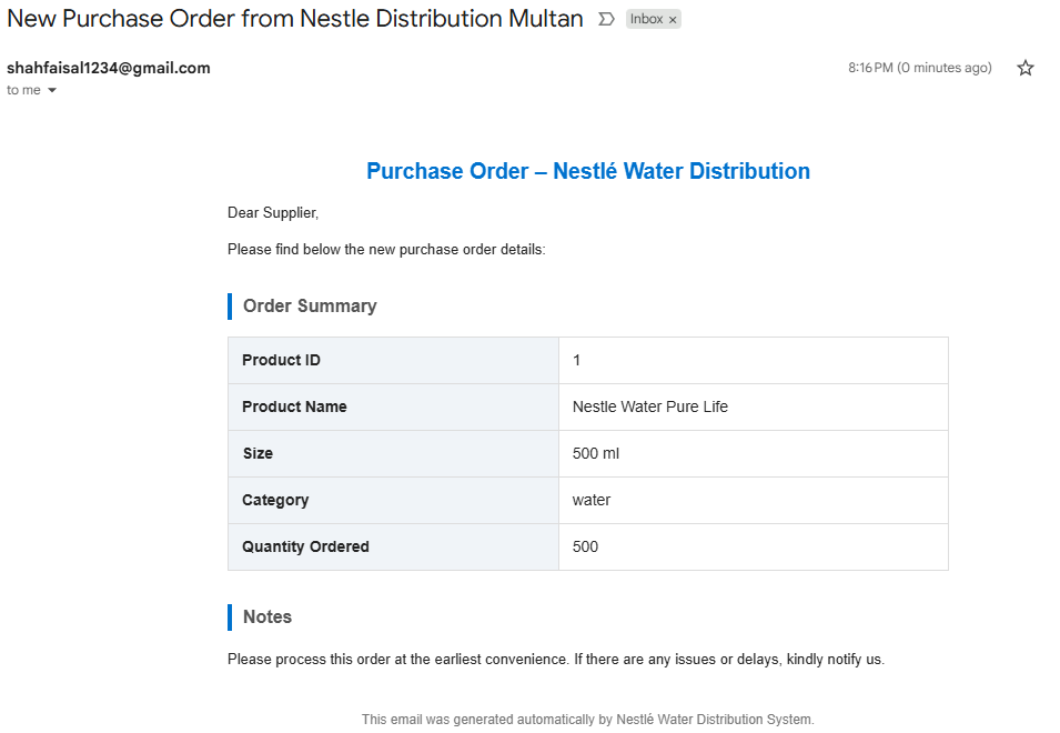 New Purchase Order from Nestle Distribution Multan (3a_Email to Supplier.png)